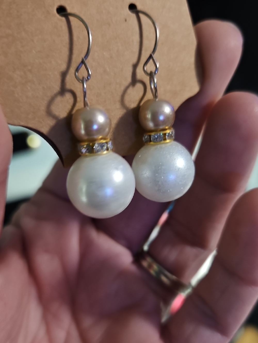 Elegant White Pearl Drop Earrings with Gold Accents